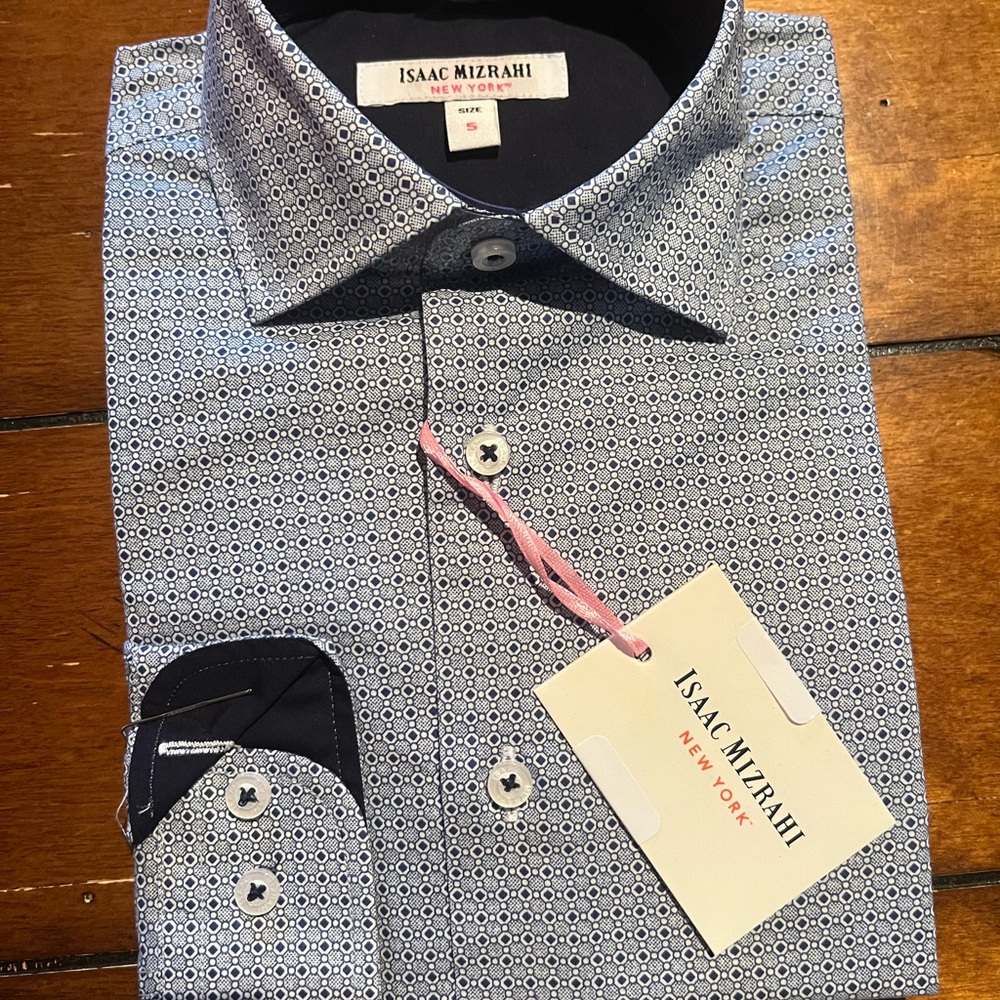 Isaac Mizrahi boys Blue Patterned Dress Shirt